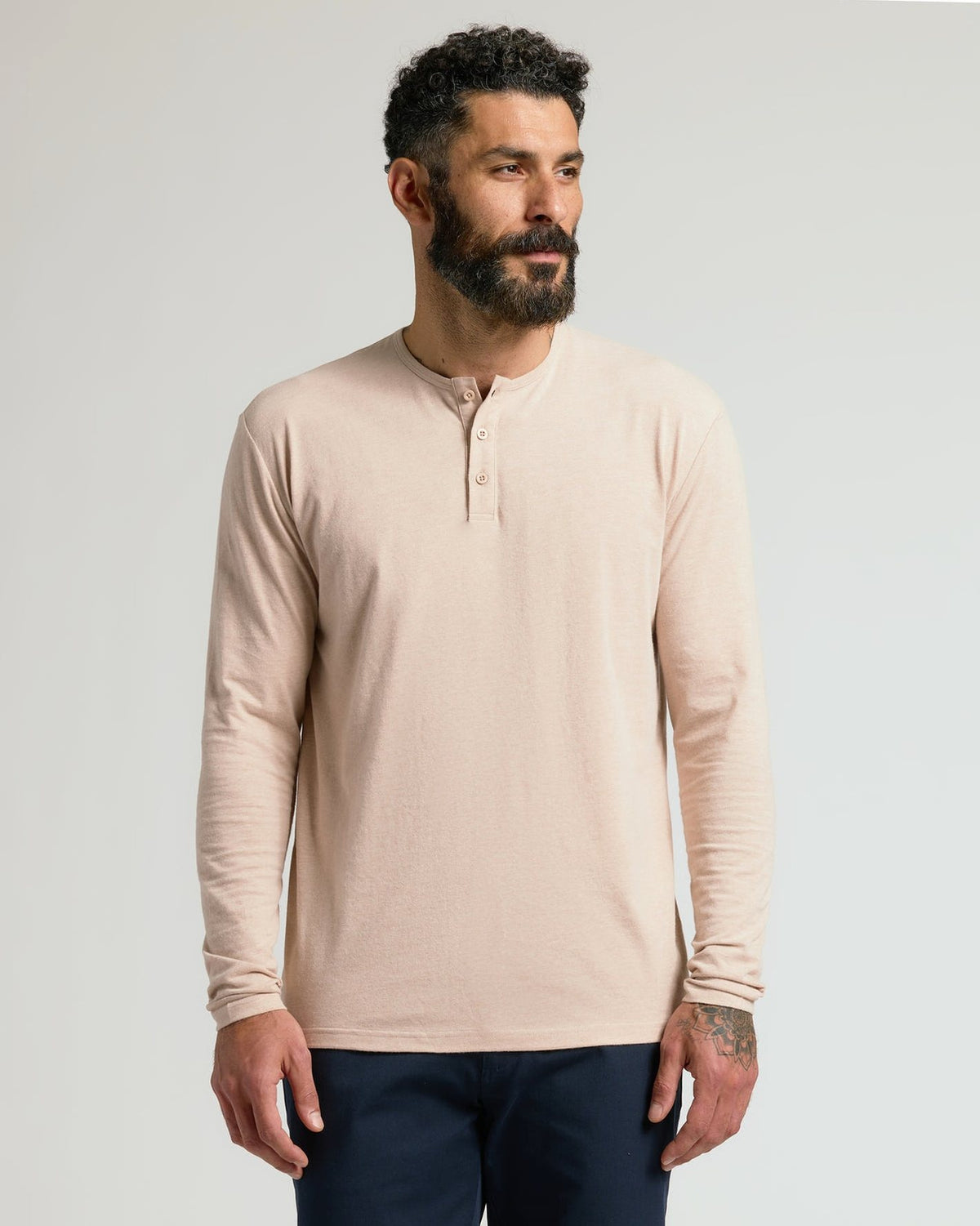 Brera long sleeve henley in Heather Camel — front