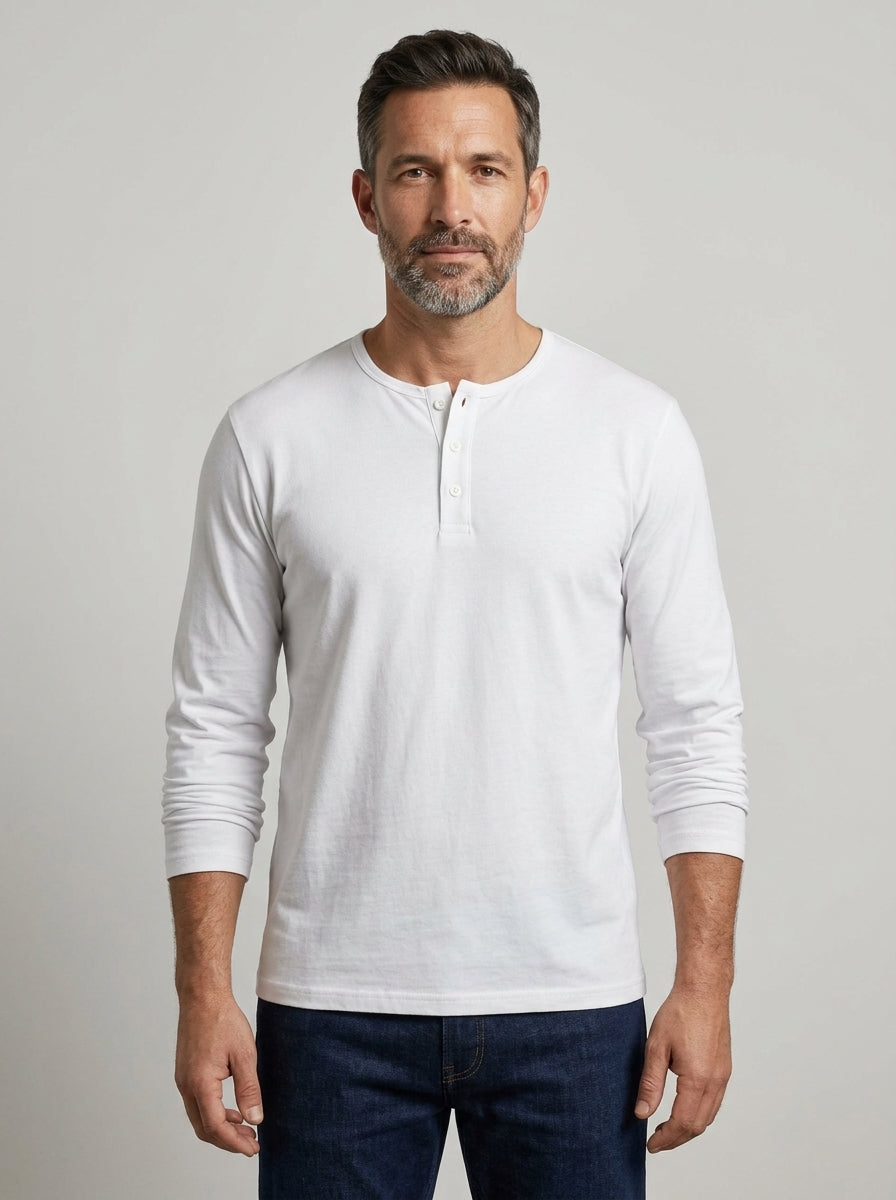 Brera long sleeve henley in Chalk White — on model