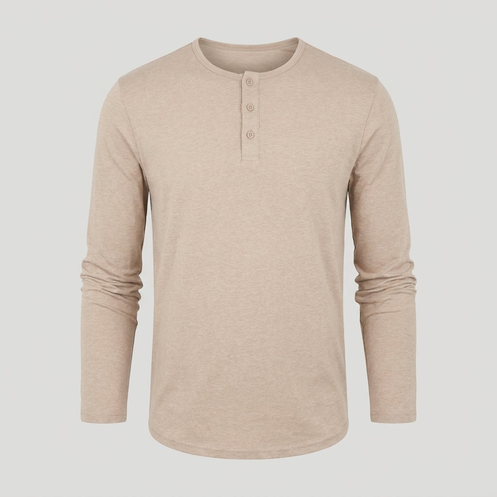 Brera long sleeve henley in Heather Camel — garment only