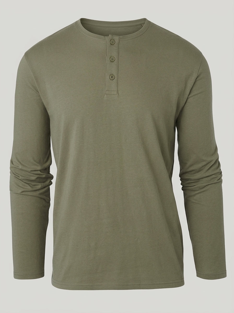 Brera long sleeve henley in Military Olive — flat