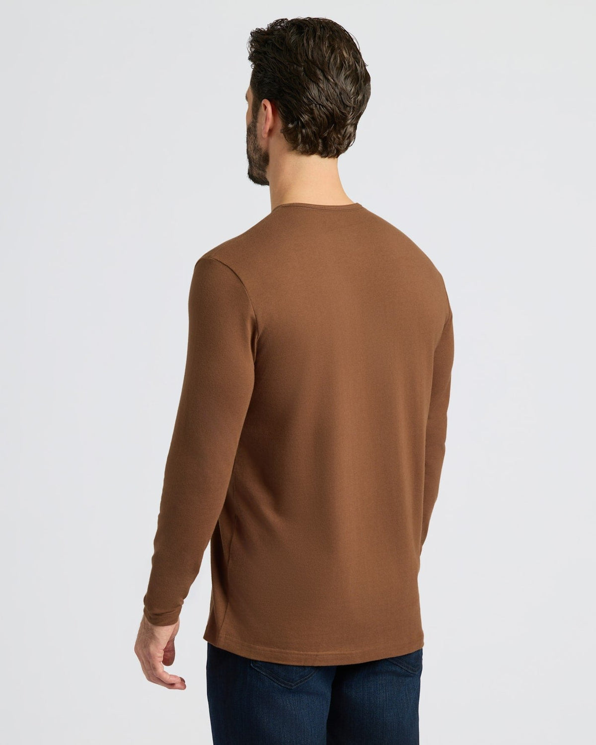 Brera long sleeve henley in Sepia Brown — back