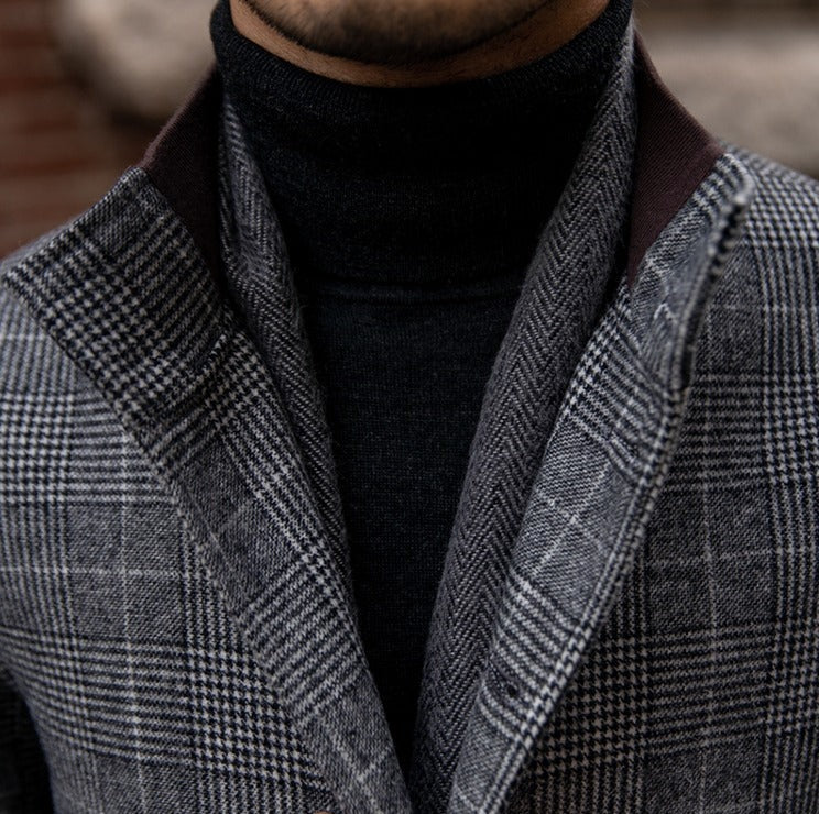 Veste Bomber Boutonnée en Mélange Laine Prince de Galles