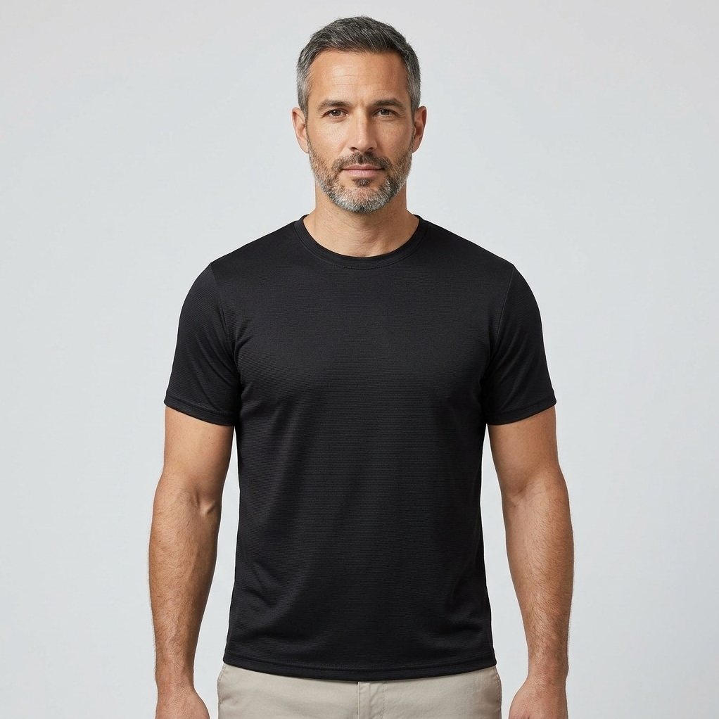 Cortina quick-dry tee in Espresso Black — on model, front