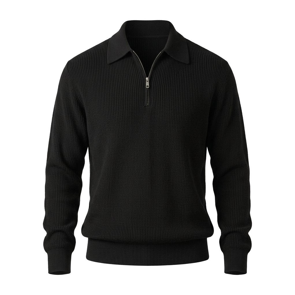 Devon zip sweater in Black, front