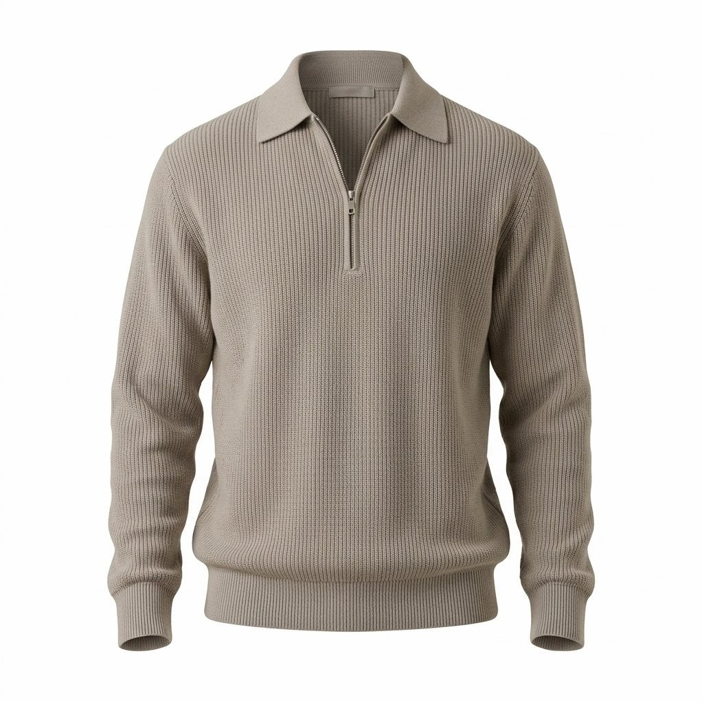 Devon zip sweater in Light Gray, front