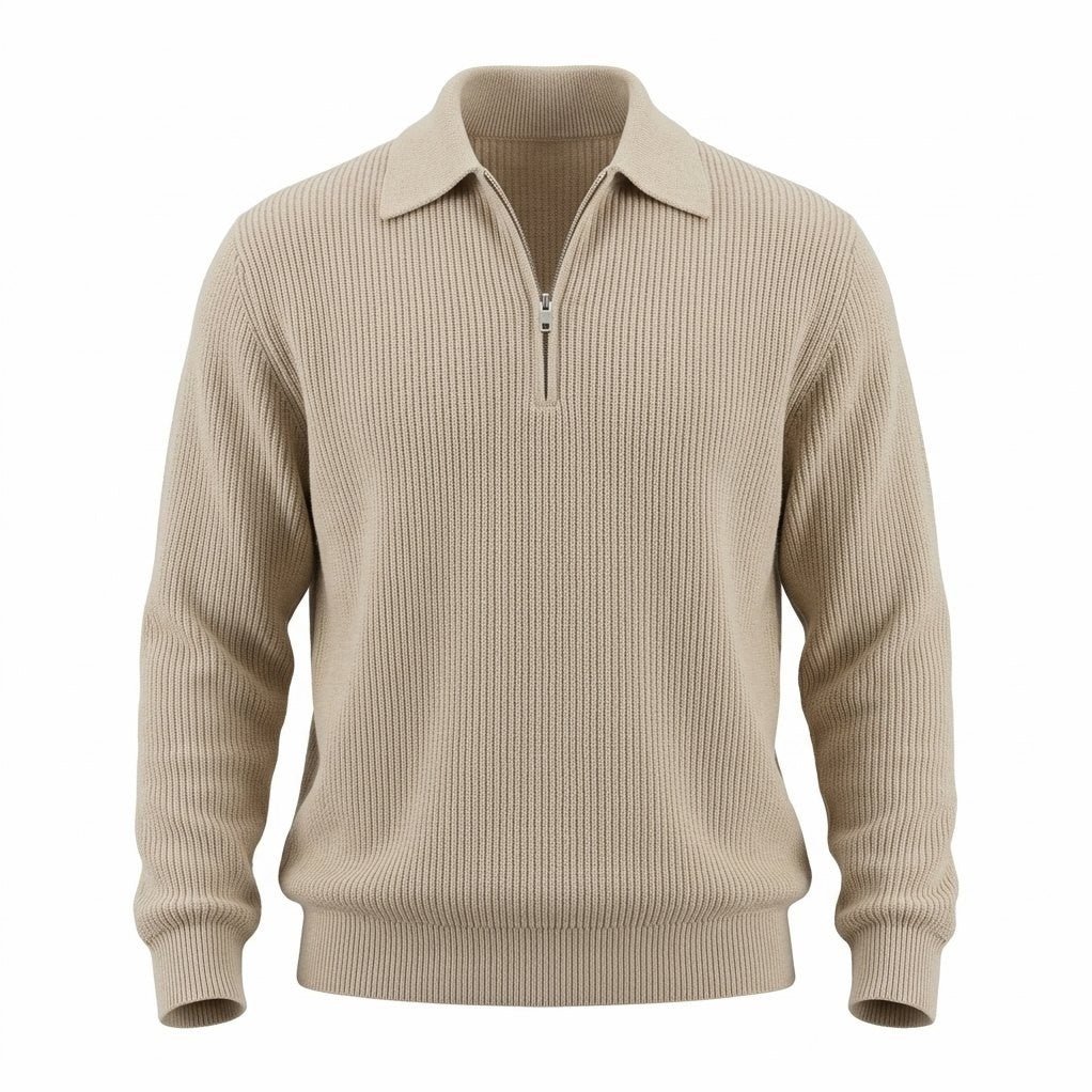Devon zip sweater in Beige, front