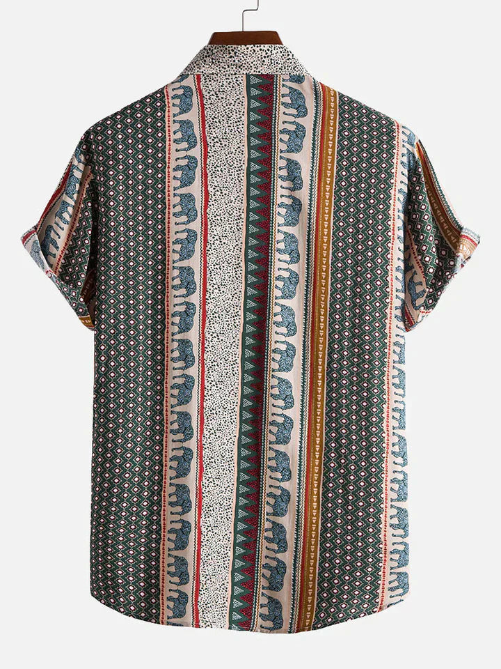 Chemise à col imprimé éléphant géométrique pour hommes
