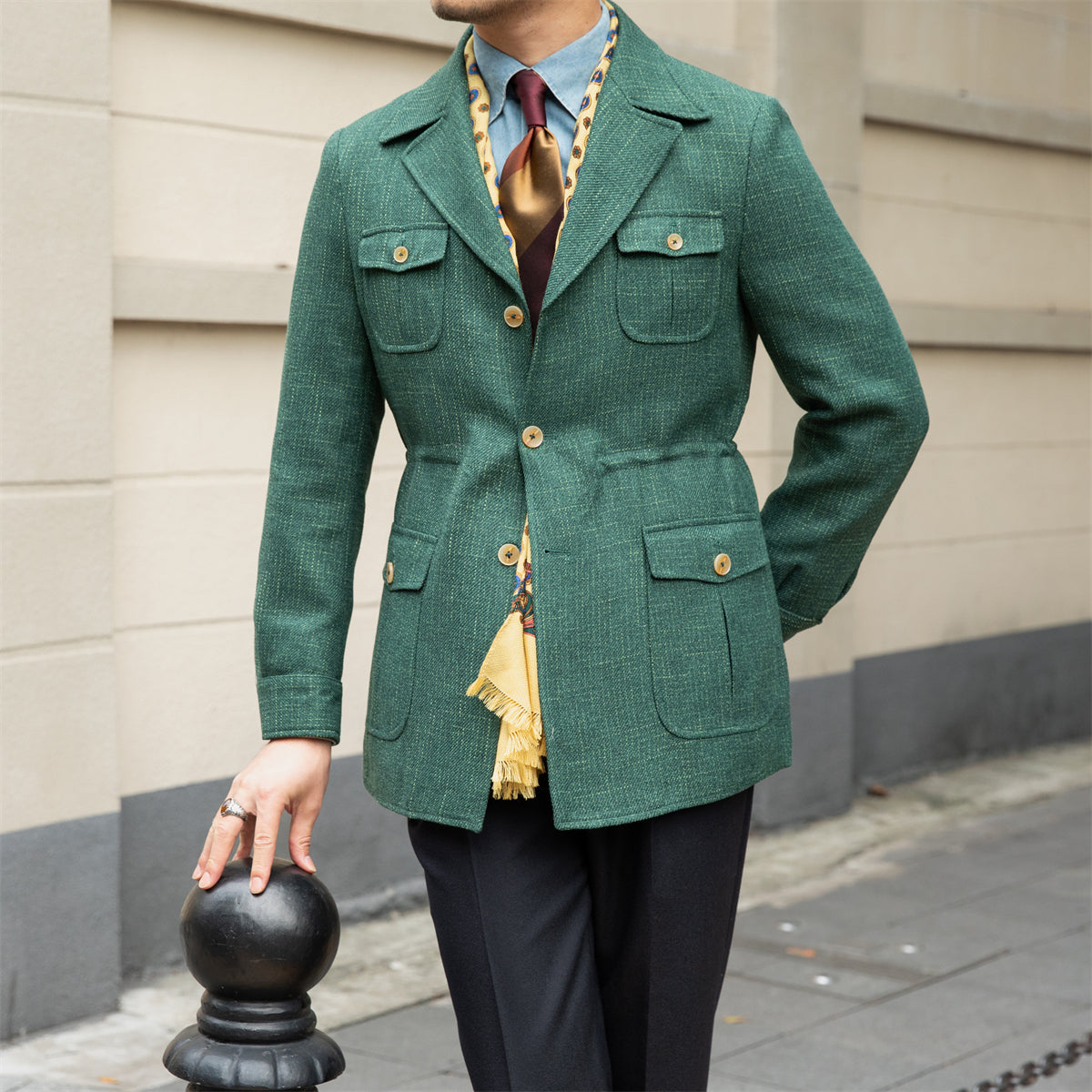 Veste à col de costume Milan à motif pied-de-poule texturé