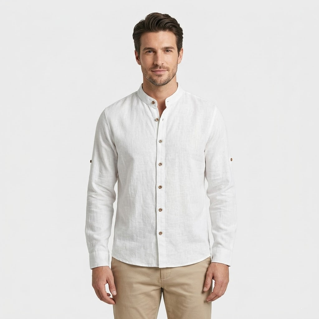 Kenji Grandad-Collar Linen Shirt
