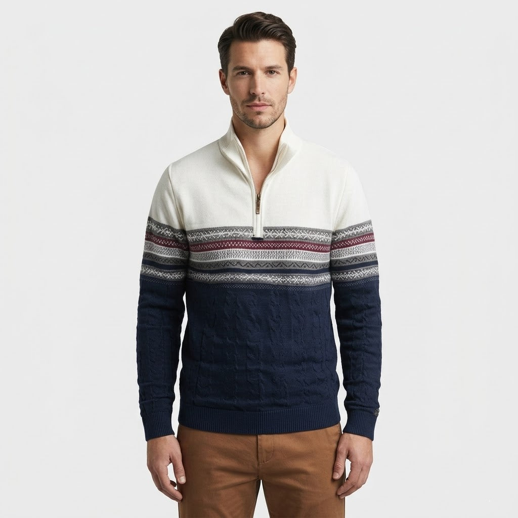 Rudy Retro Pattern Zip Sweater – Men’s Classic Knit Pullover