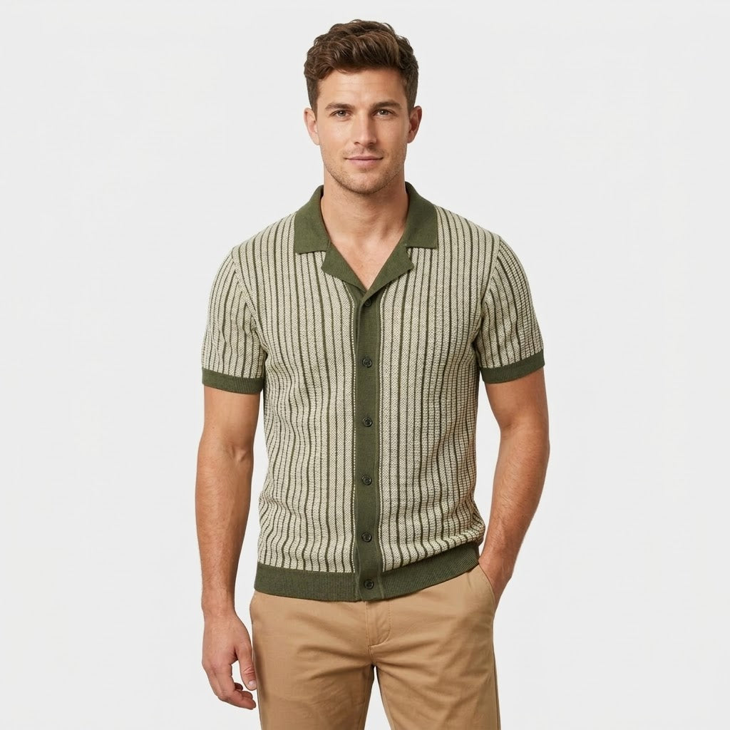 Striped Knit Polo Shirt - Fayymont Co