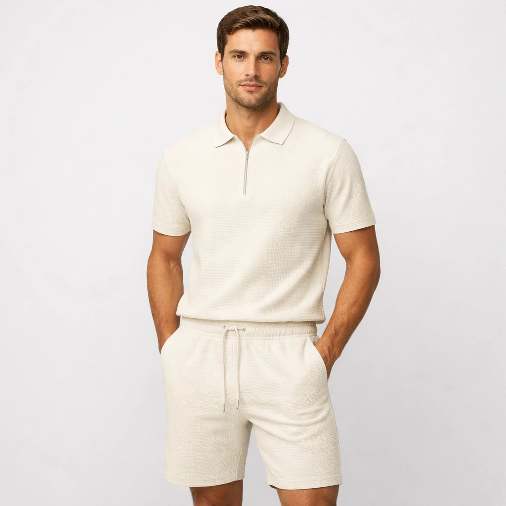 Kit Men Soft Waffle Knit Summer – Lightweight Matching Polo Shirt & Shorts