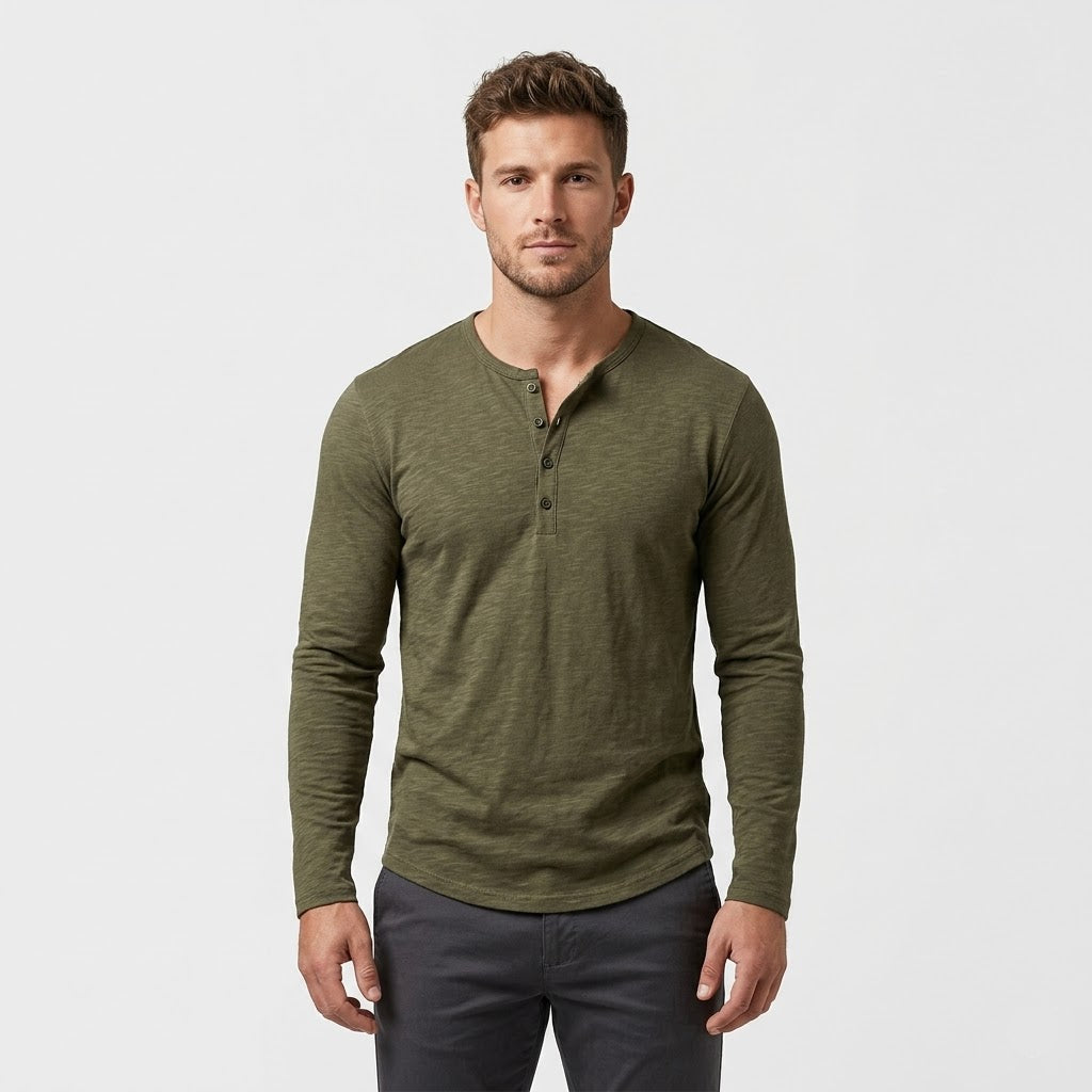 Riverside Long-Sleeve Henley — Cotton Knit