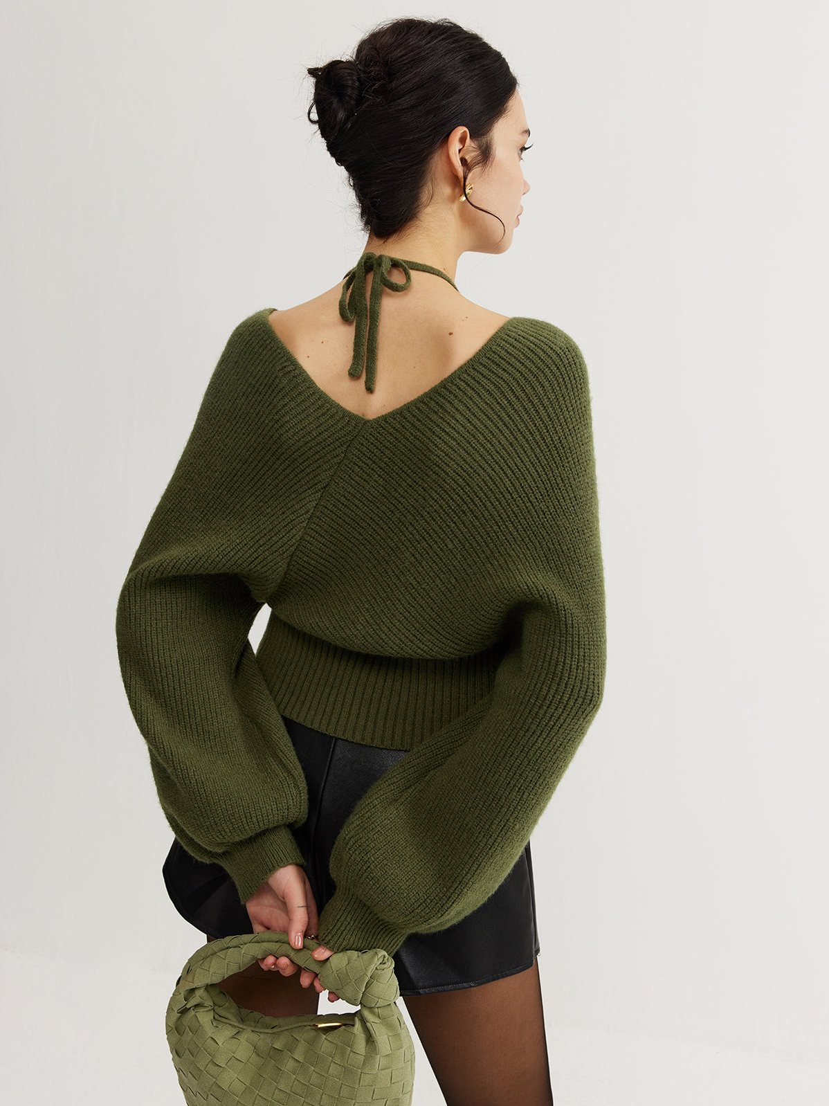 Women's 2 in 1 Bat Sleeve Halter Knit Top — worn on model