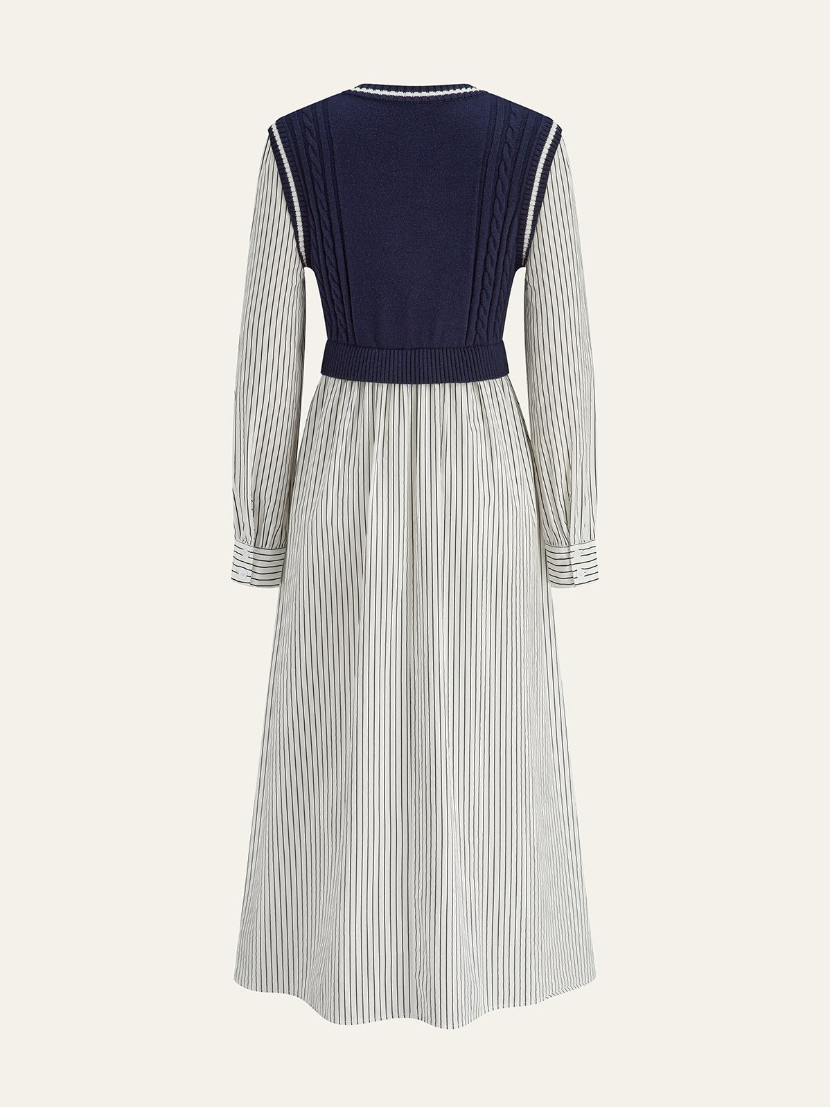 Women's 2 in 1 Cable-Knit Paneled Striped Midi Dress — detail