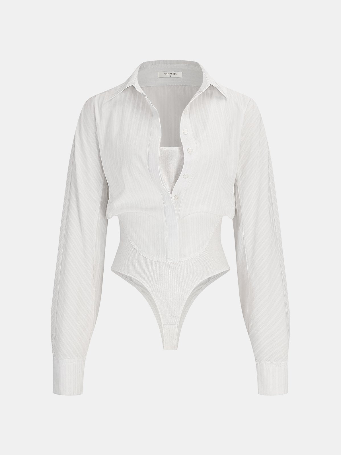 Women's 2 in 1 Collared Cotton-Blend Bodysuit in White