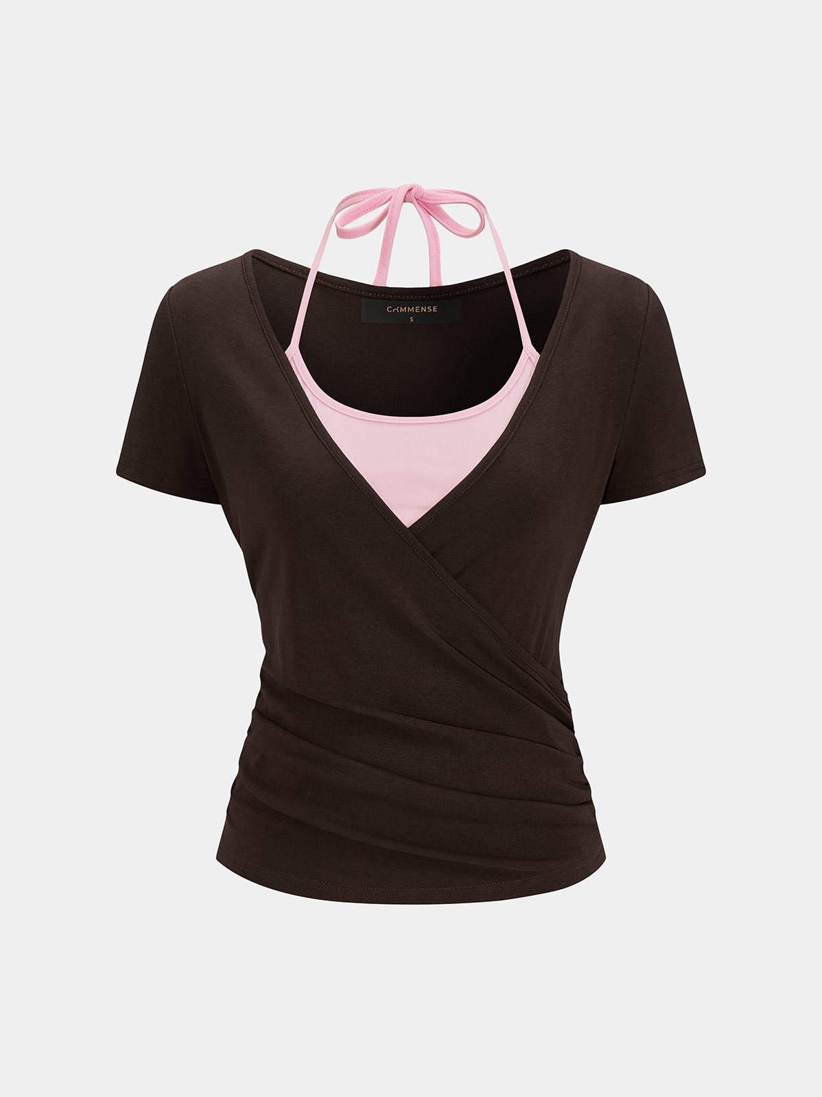 Women's 2 in 1 Color Block Halter Ruched Top — detail