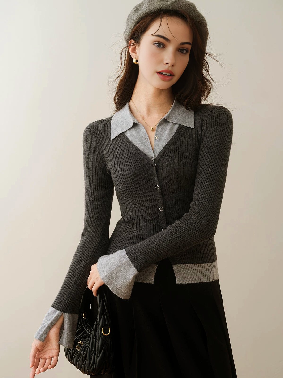 Women's 2 in 1 Color Block Knit Top — close-up