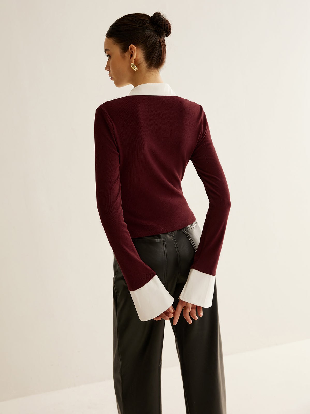 Women's 2 in 1 Contrast Binding Button Shirt — side view
