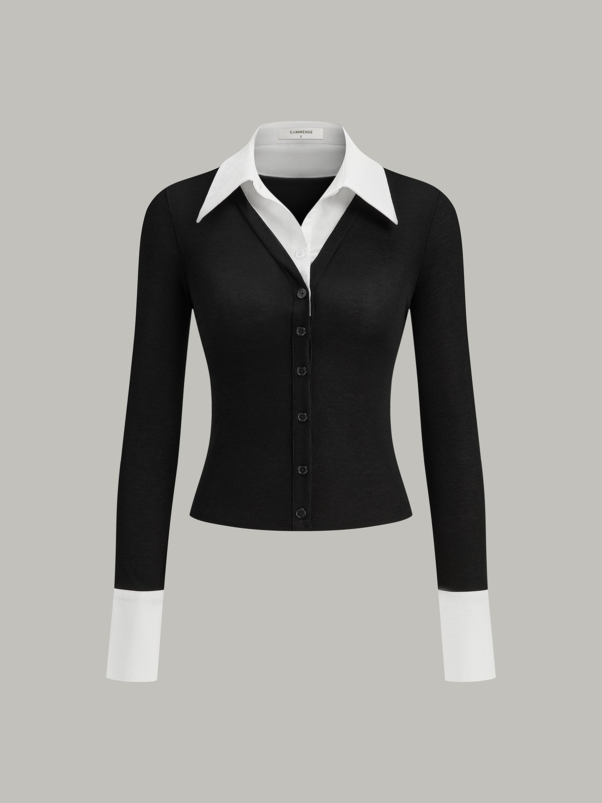 Women's 2 in 1 Contrast Collar and Cuff Shirt in BlackandWhite