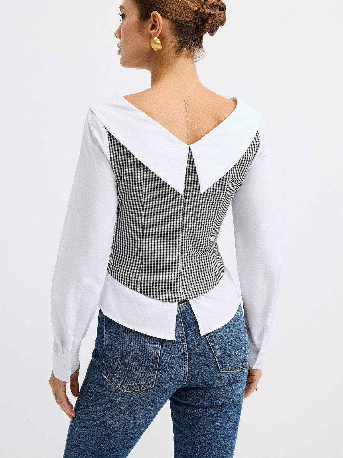 Women's 2 in 1 Gingham Paneled Shirt — full view