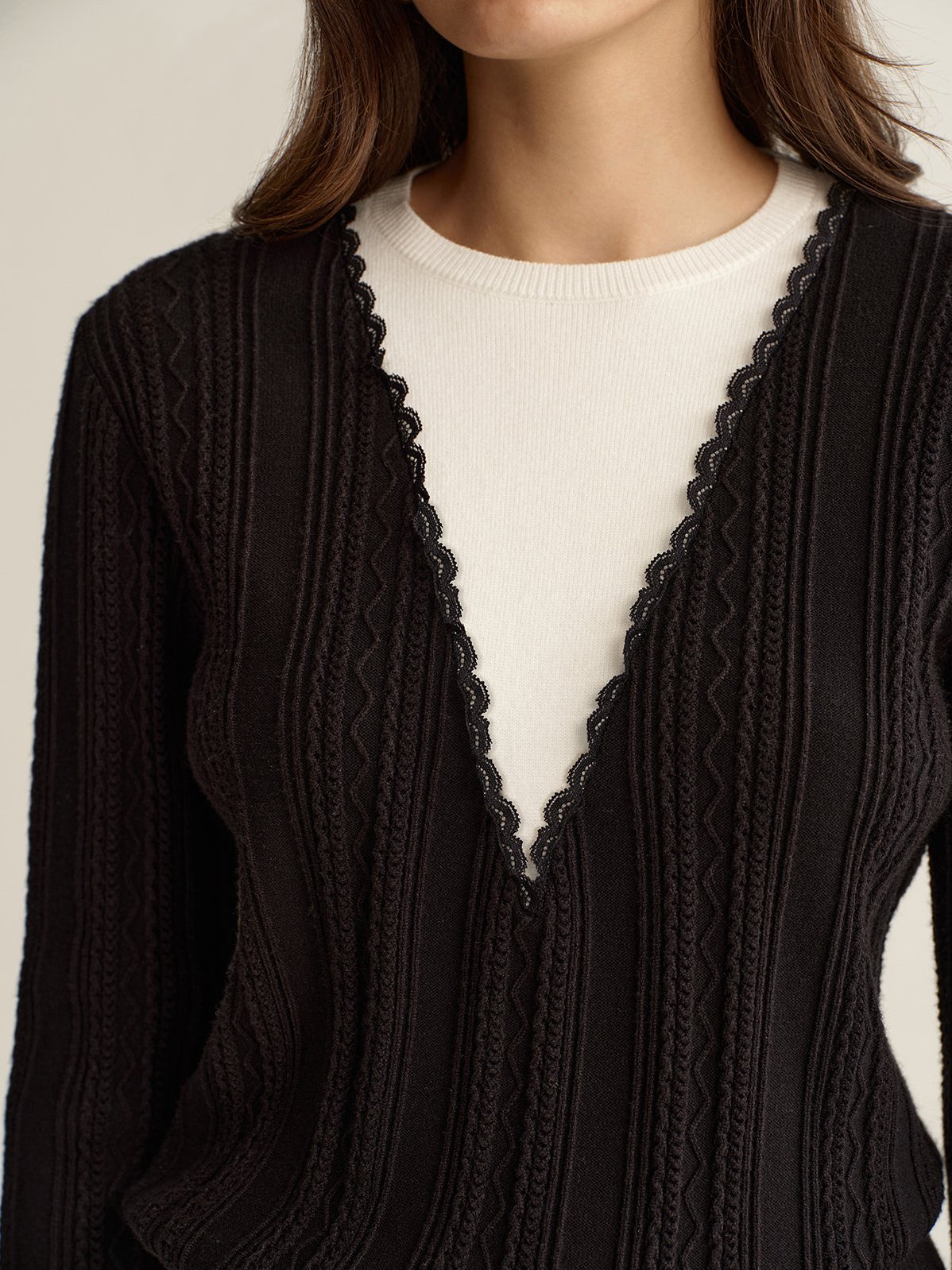 Women's 2 in 1 Lace Trim Two-Tone Sweater — styled look