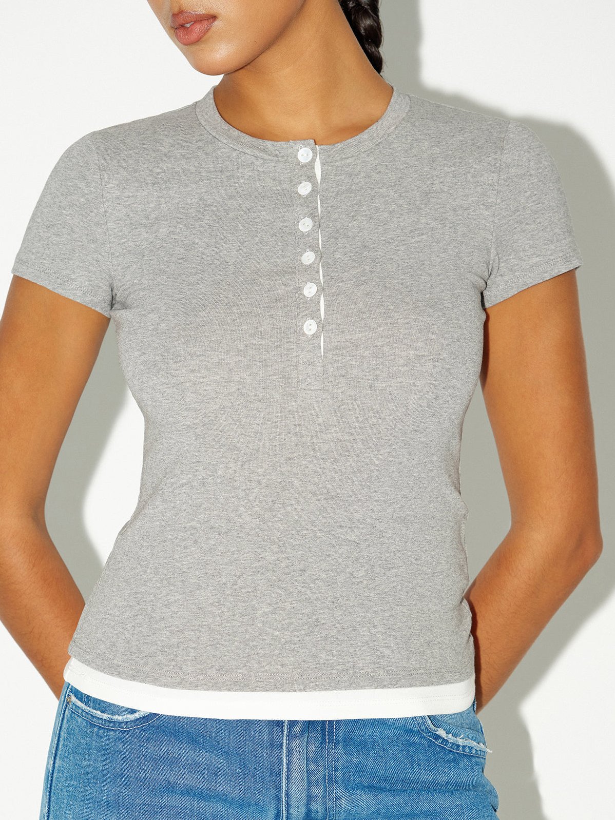 Women's 2 in 1 Layered Hem Short Sleeved T-Shirt — detail