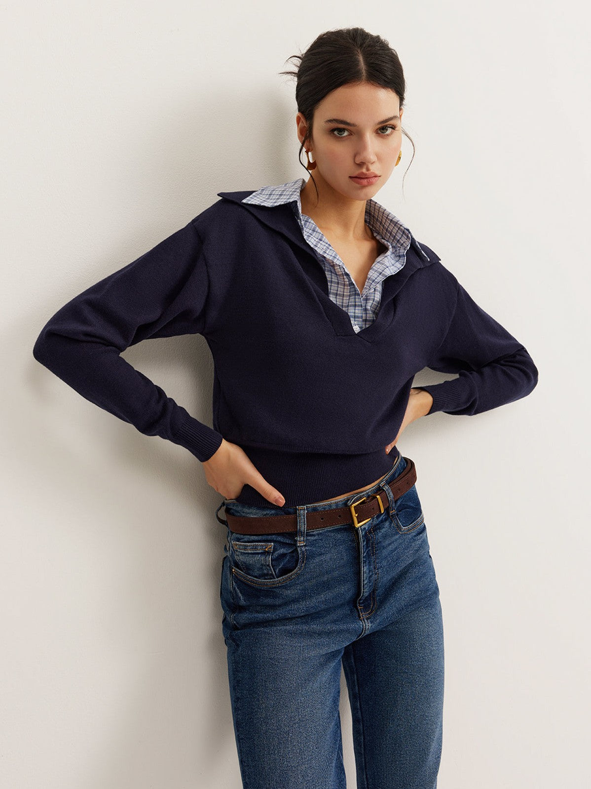 Women's 2 in 1 Leisure Lapel Knit Top — detail