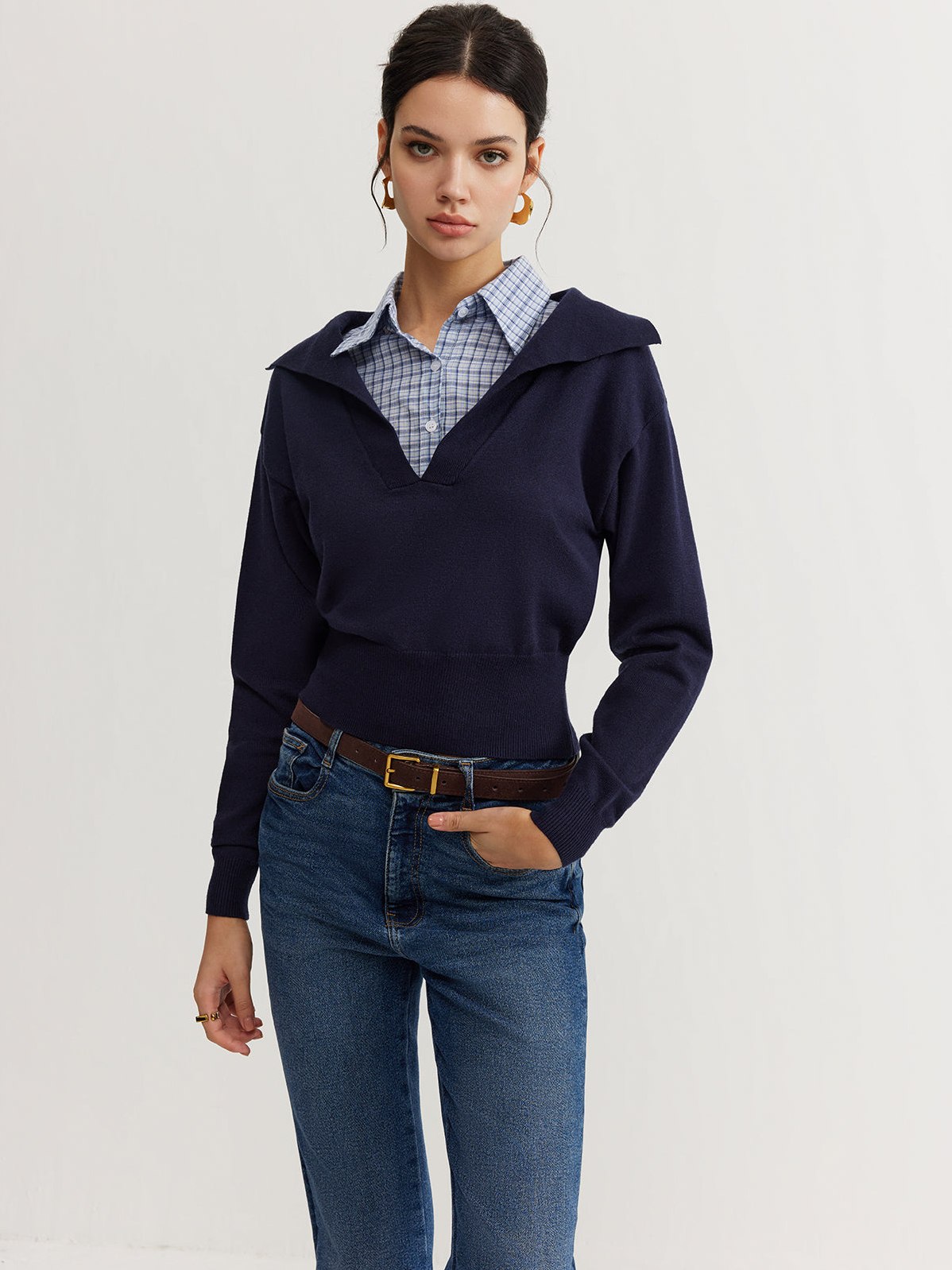 Women's 2 in 1 Leisure Lapel Knit Top — styled look