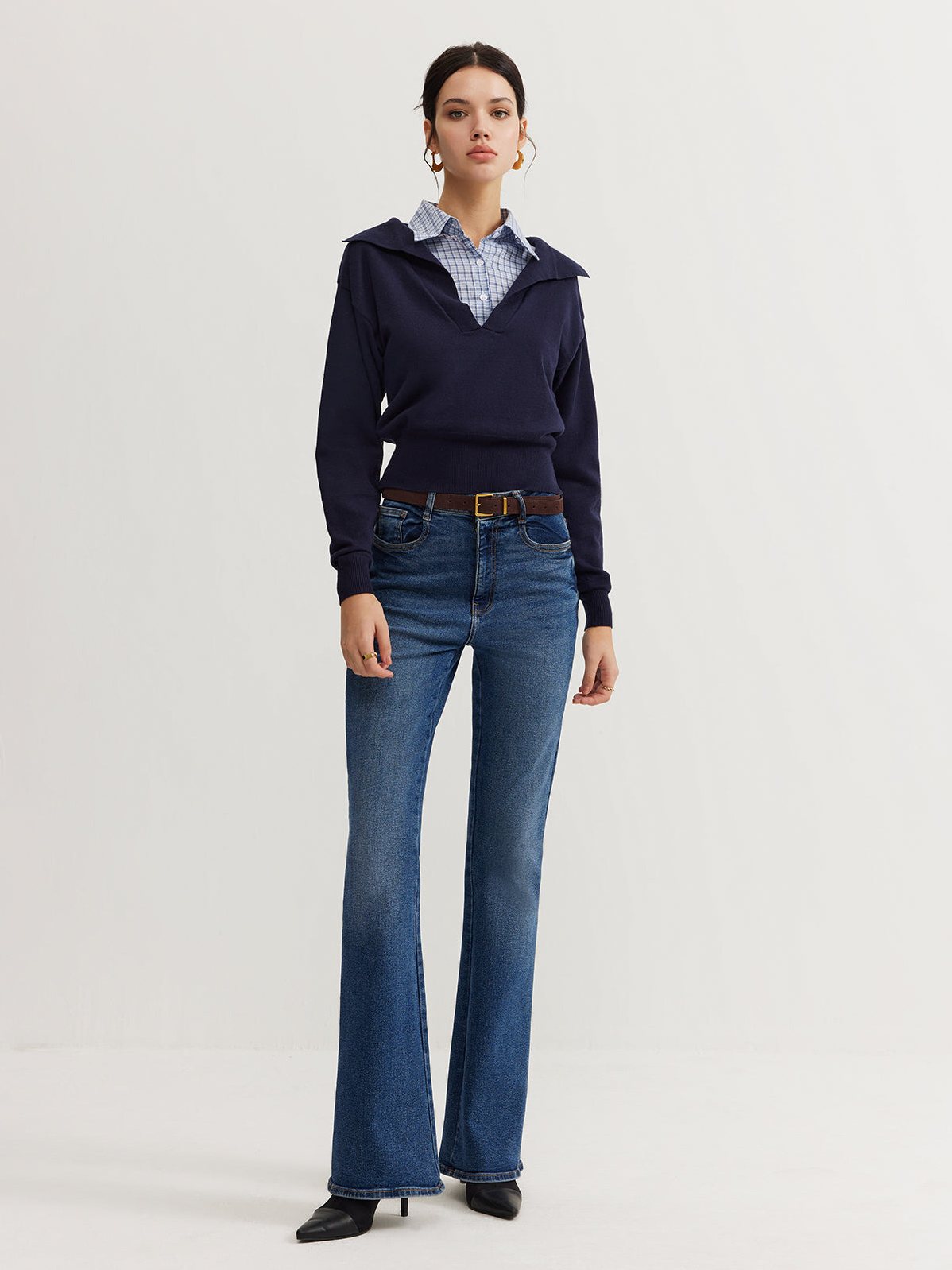 Women's 2 in 1 Leisure Lapel Knit Top — full view