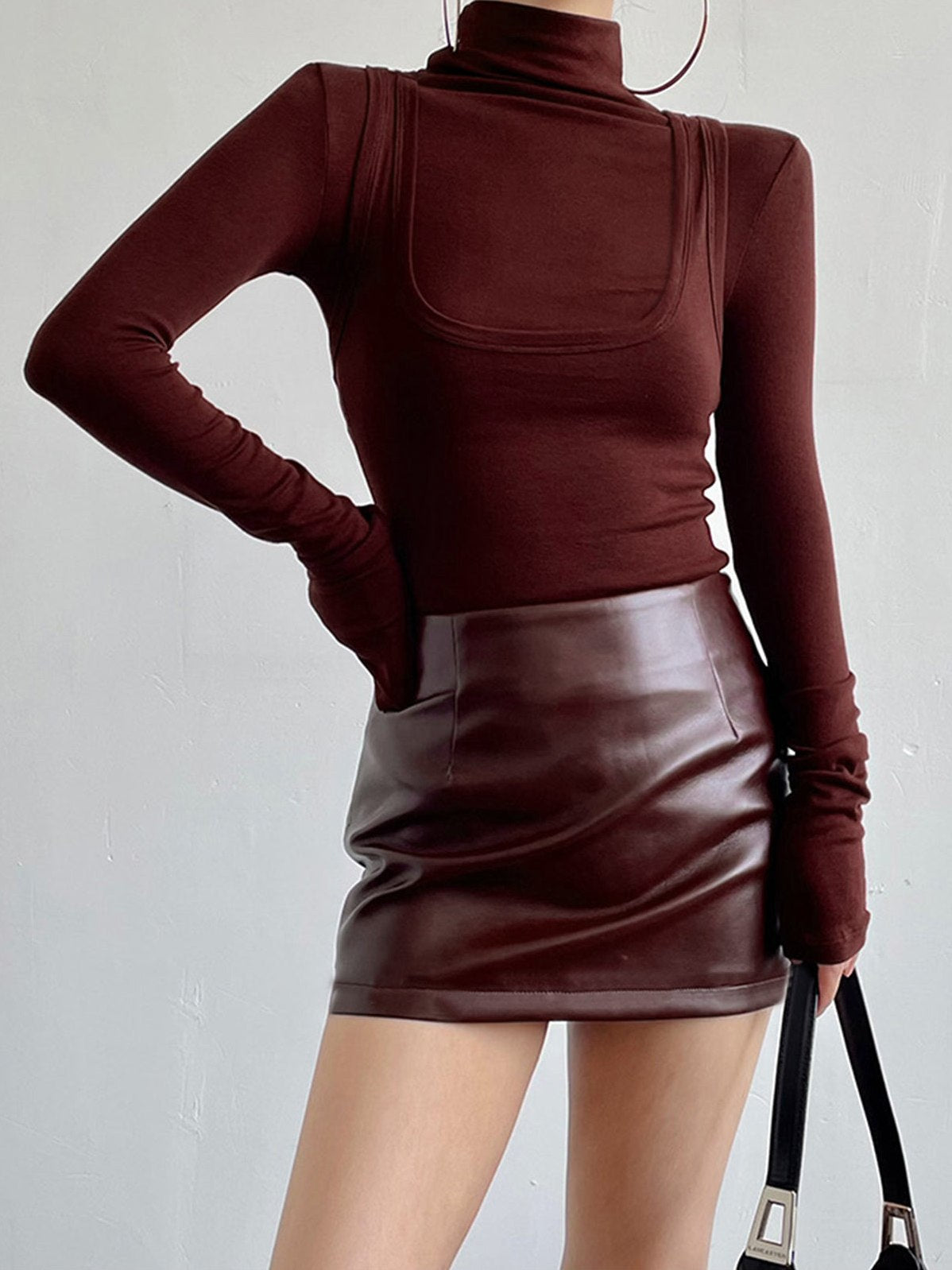Women's 2 in 1 Mock Neck Jersey Top — detail