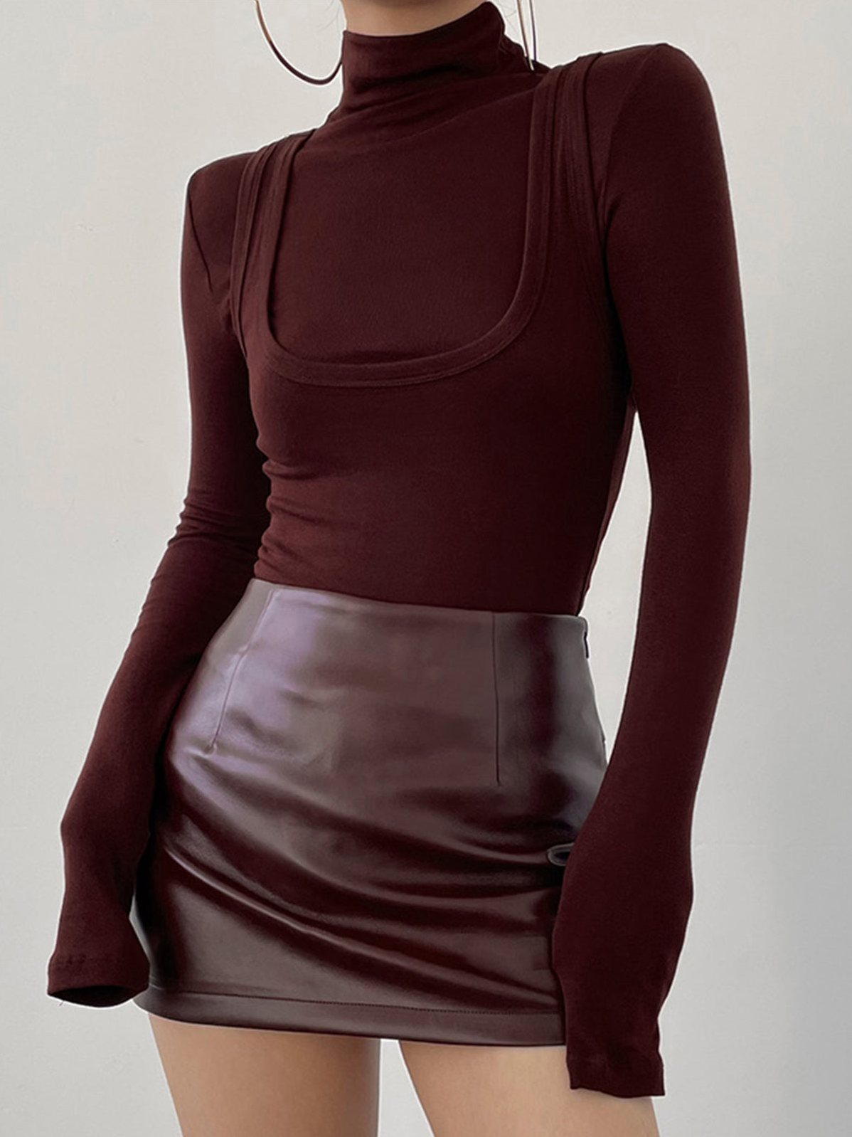 Women's 2 in 1 Mock Neck Jersey Top — close-up