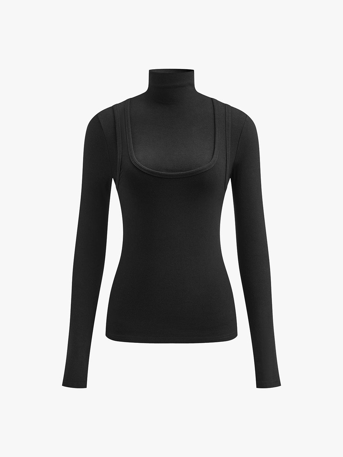 Women's 2 in 1 Mock Neck Jersey Top — back view