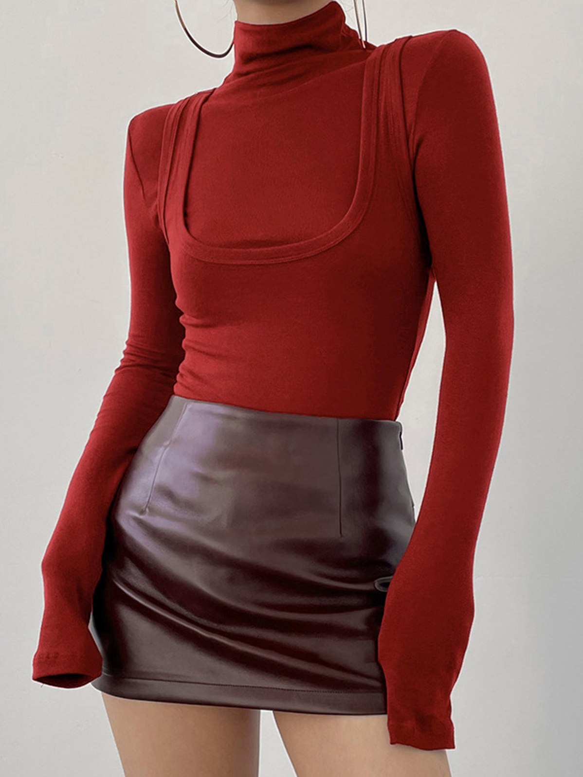 Women's 2 in 1 Mock Neck Jersey Top — back view