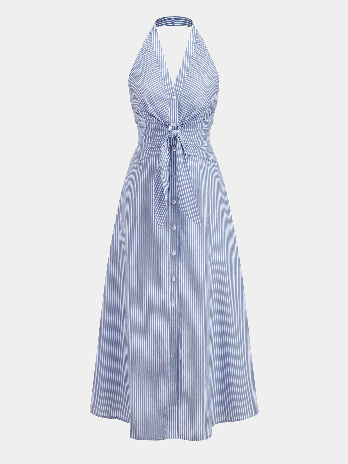 Women's Cotton Striped Halter Tie-Waist Maxi Dress — detail