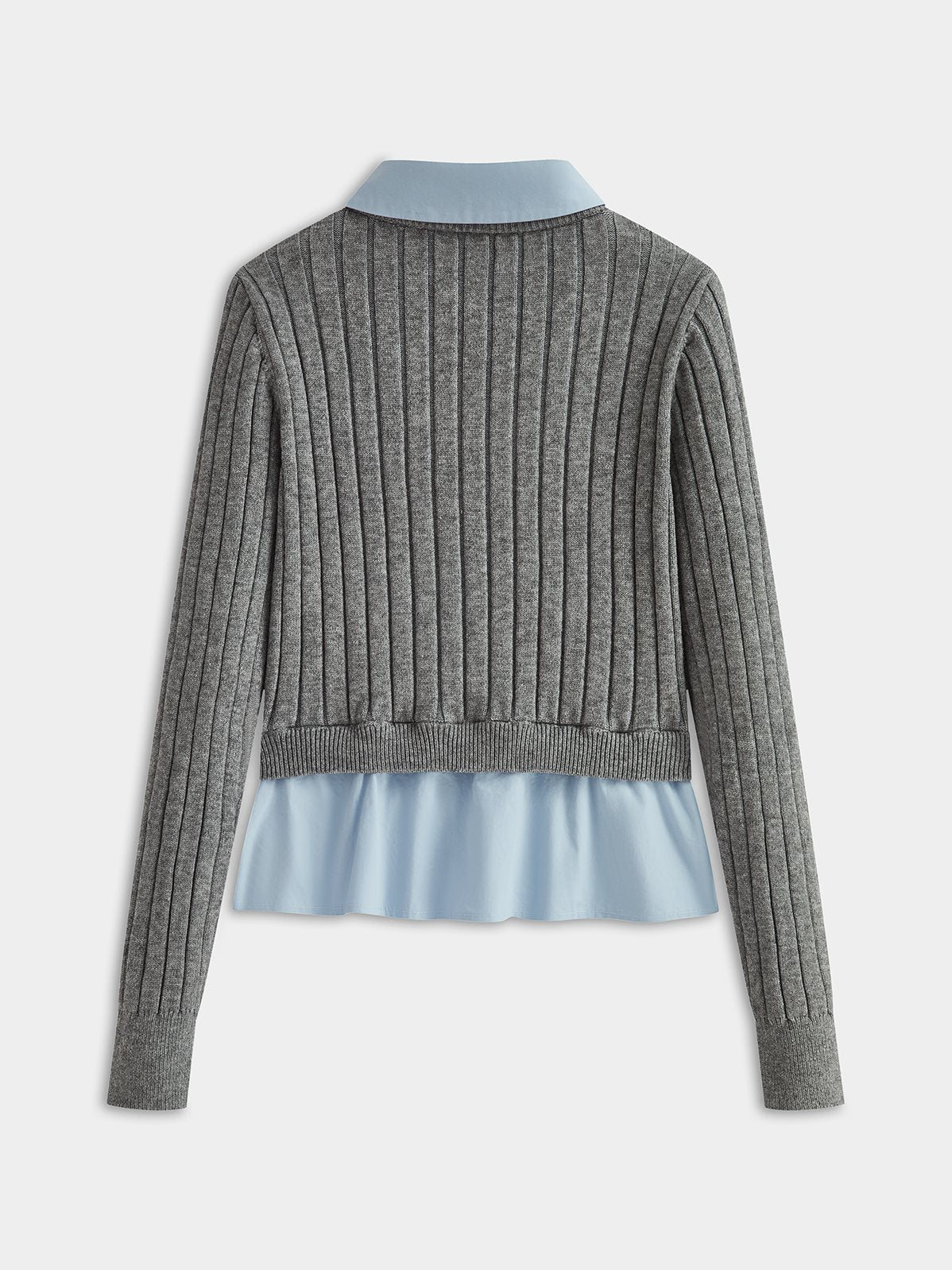 Women's 2 in 1 Denim Pocket Collared Rib-Knit Top — detail