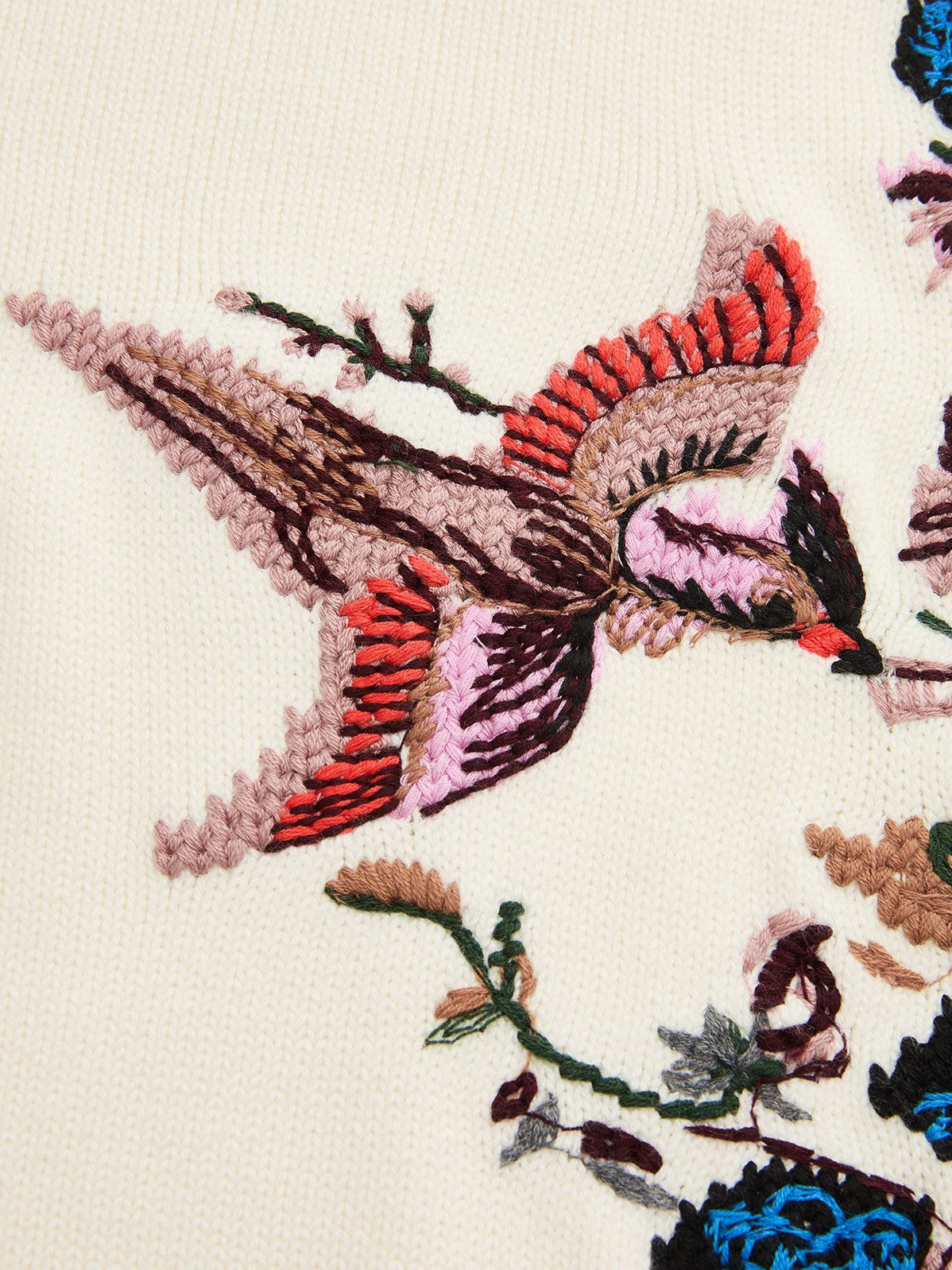 Women's Embroidered Floral Bird Knit Vest — close-up