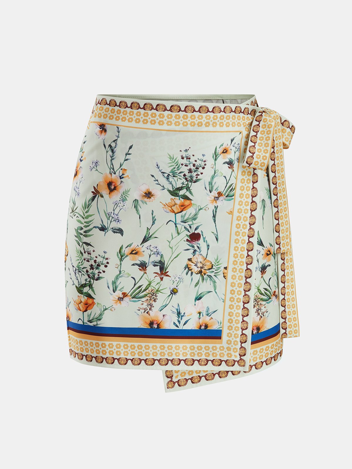 Women's Floral Print Tie Wrap Mini Skirt in Multicolor