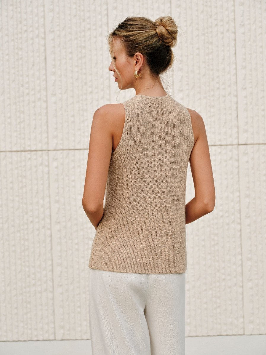 Women's Halter Cross-Over Collar Tank Top — fabric texture