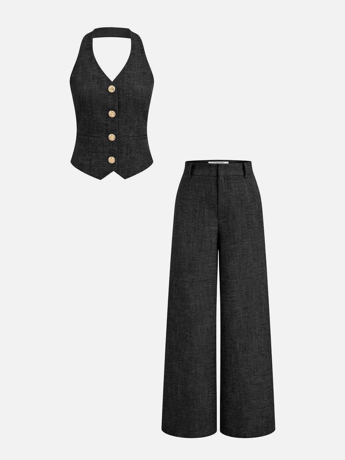 Women's Halter Vest & Wide Leg Pants Set in Black