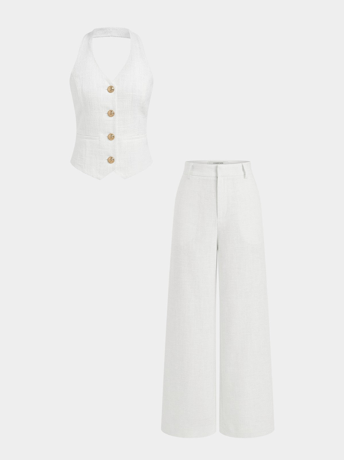 Women's Halter Vest & Wide Leg Pants Set in White