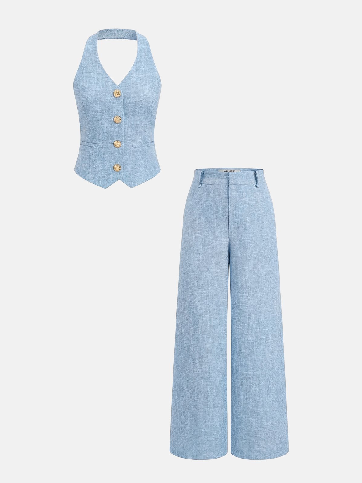 Women's Halter Vest & Wide Leg Pants Set in Blue