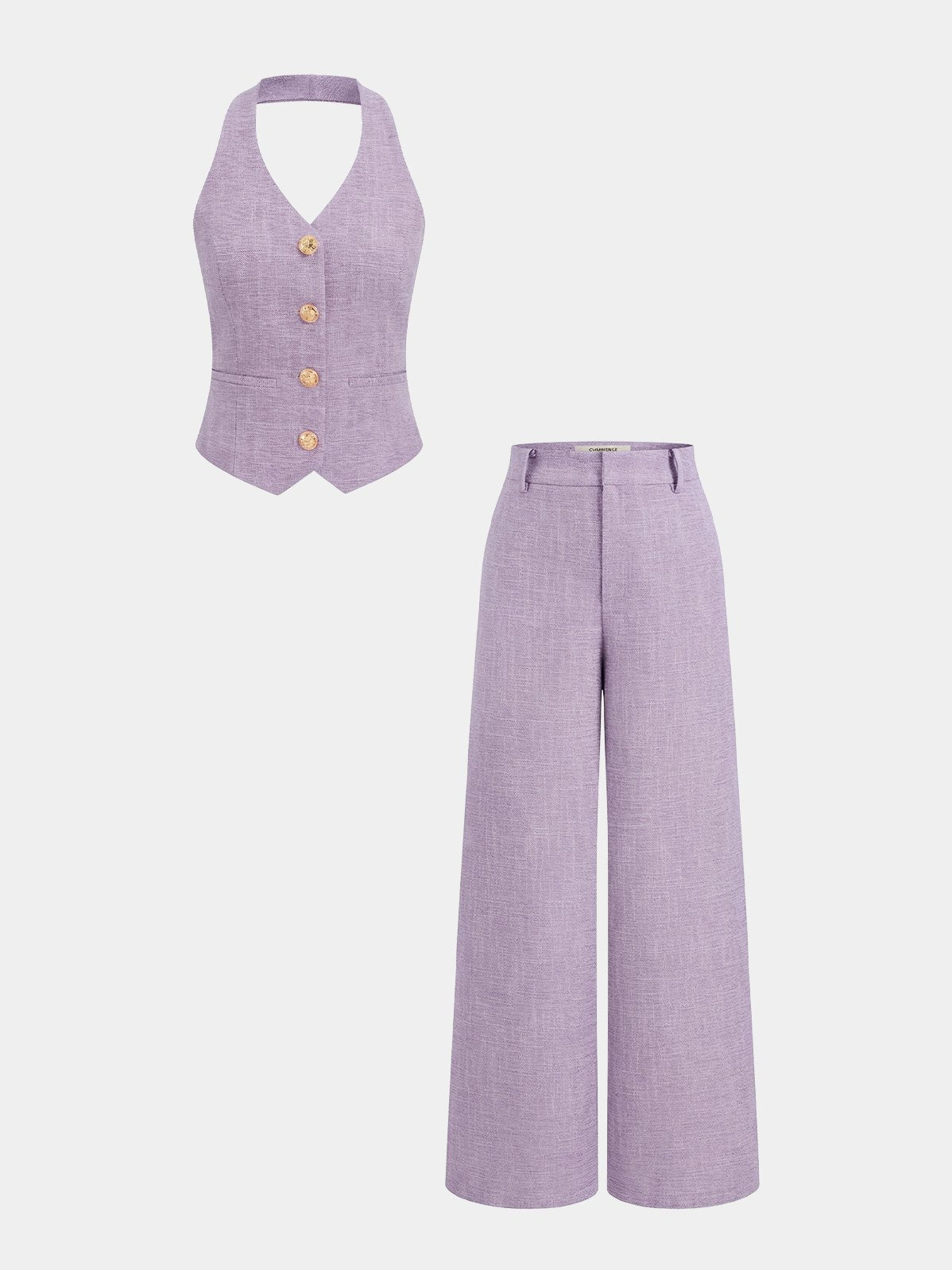 Women's Halter Vest & Wide Leg Pants Set in Purple