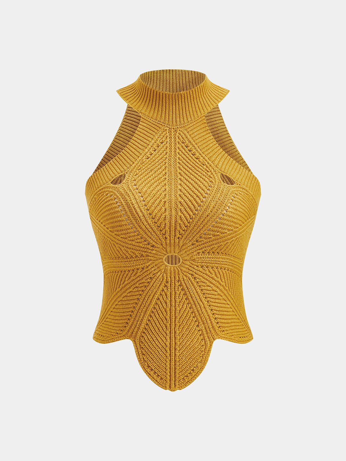 Women's Sleeveless Hollow Out Knit Halter Top in Yellow