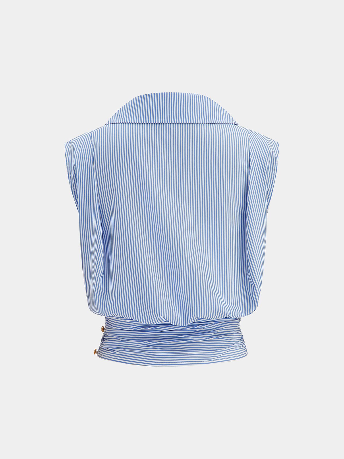 Women's Striped Collared Sleeveless Cinched Blouse — detail