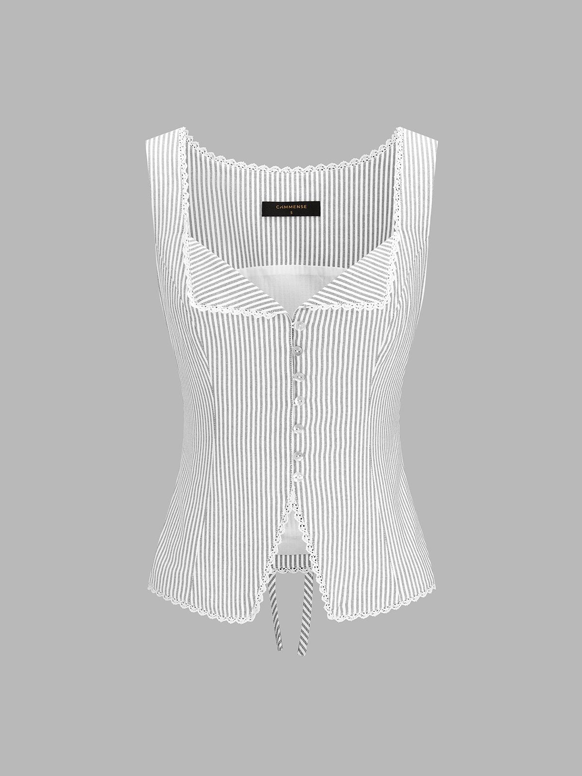 Women's Striped Lace Trim Button-Front Tank Top — detail