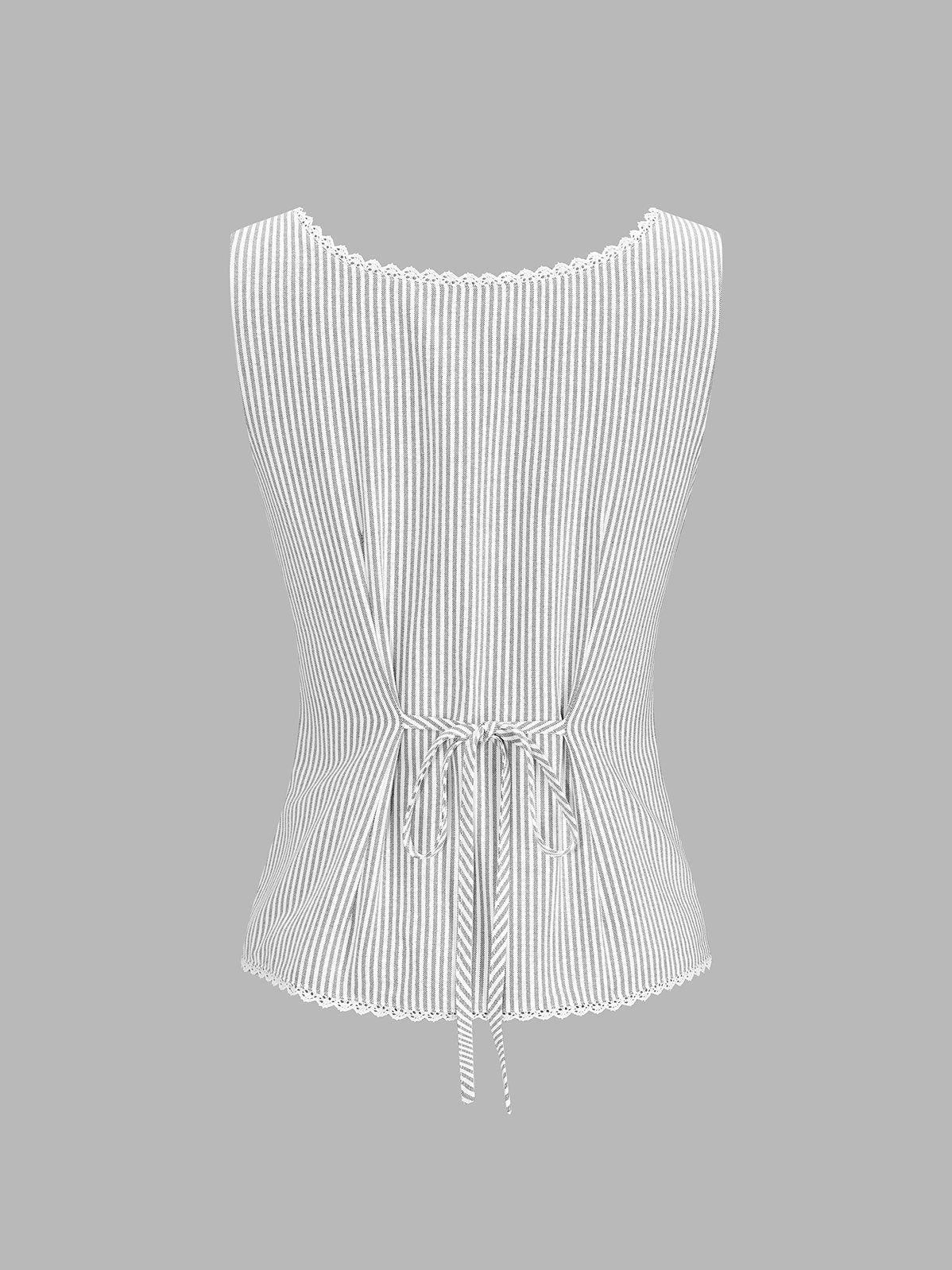 Women's Striped Lace Trim Button-Front Tank Top — styled look