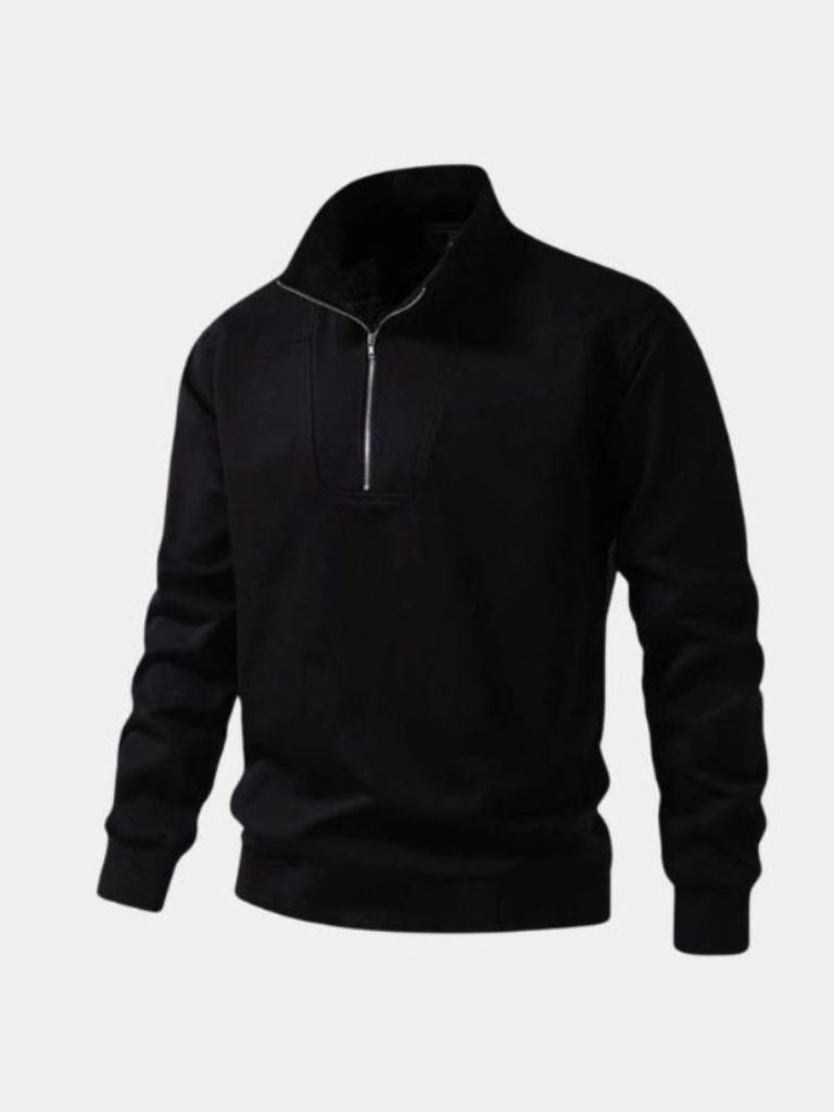 Zip Black Lapel Sports Hoodie Sweatshirt